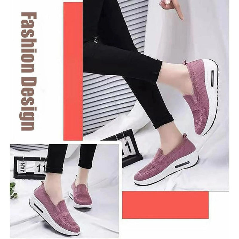 Tênis De Plataforma Ortopédico Feminino Elástica De Malha Moda Casual Sapatos De Caminhada Confortáveis