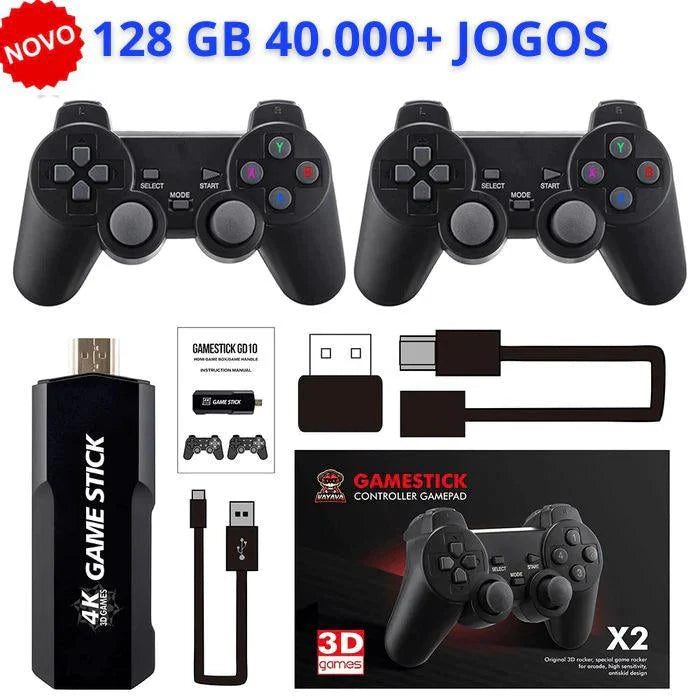 Game Stick Retro 4k - 128GB e 41mil jogos com 2 Controles - Pitchuko's