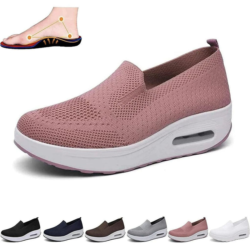 Tênis De Plataforma Ortopédico Feminino Elástica De Malha Moda Casual Sapatos De Caminhada Confortáveis